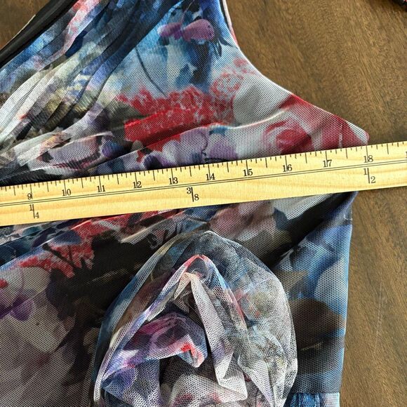 Adrianna Papell Pleated Floral One-Shoulder Chiffon Gown – Size 10 NWT Garden - Picture 9 of 12